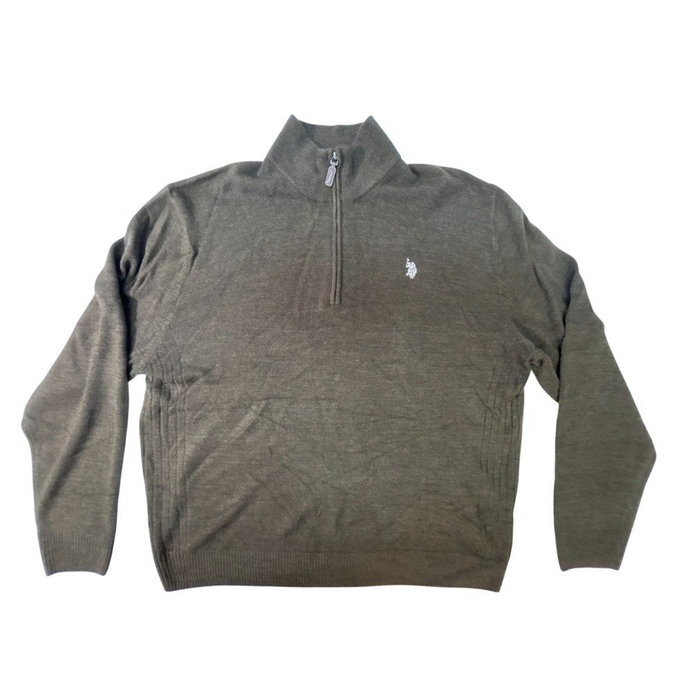 US Polo Assn Mens 2XL Brown‎ Quarter Zip Pullover Sweater Mock Neck Logo